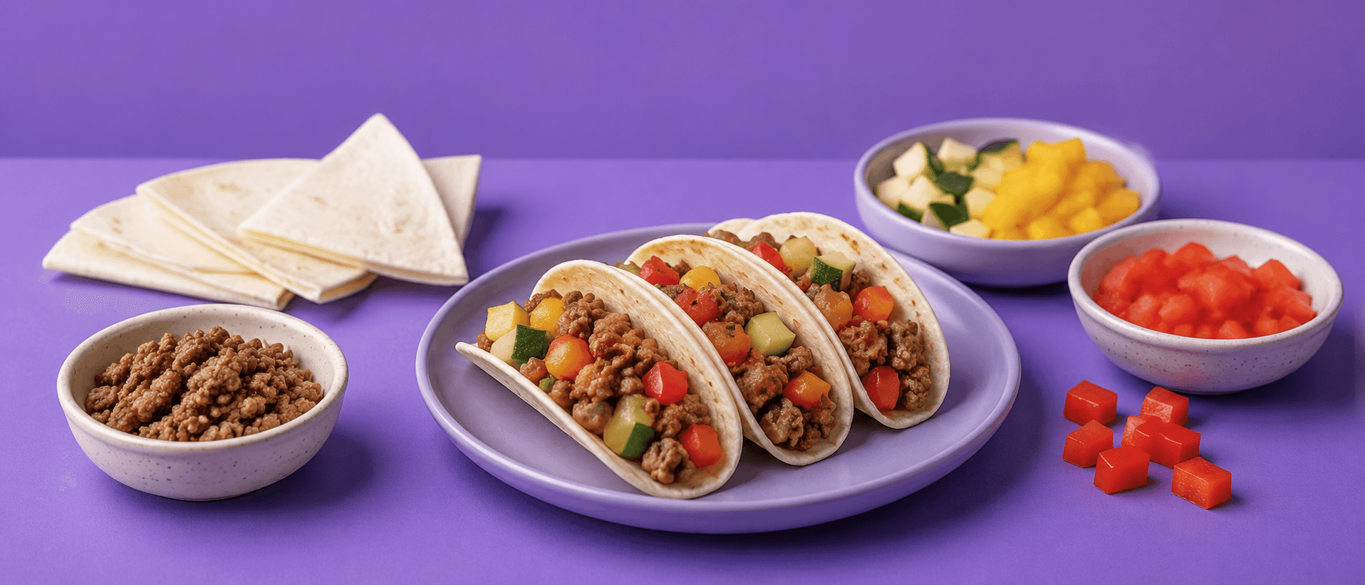 Tacos de bœuf haché et légumes