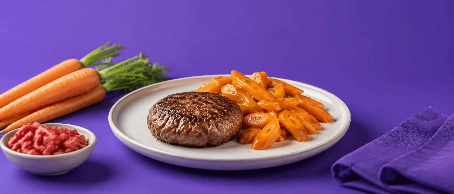 Steak haché maison carottes glacées